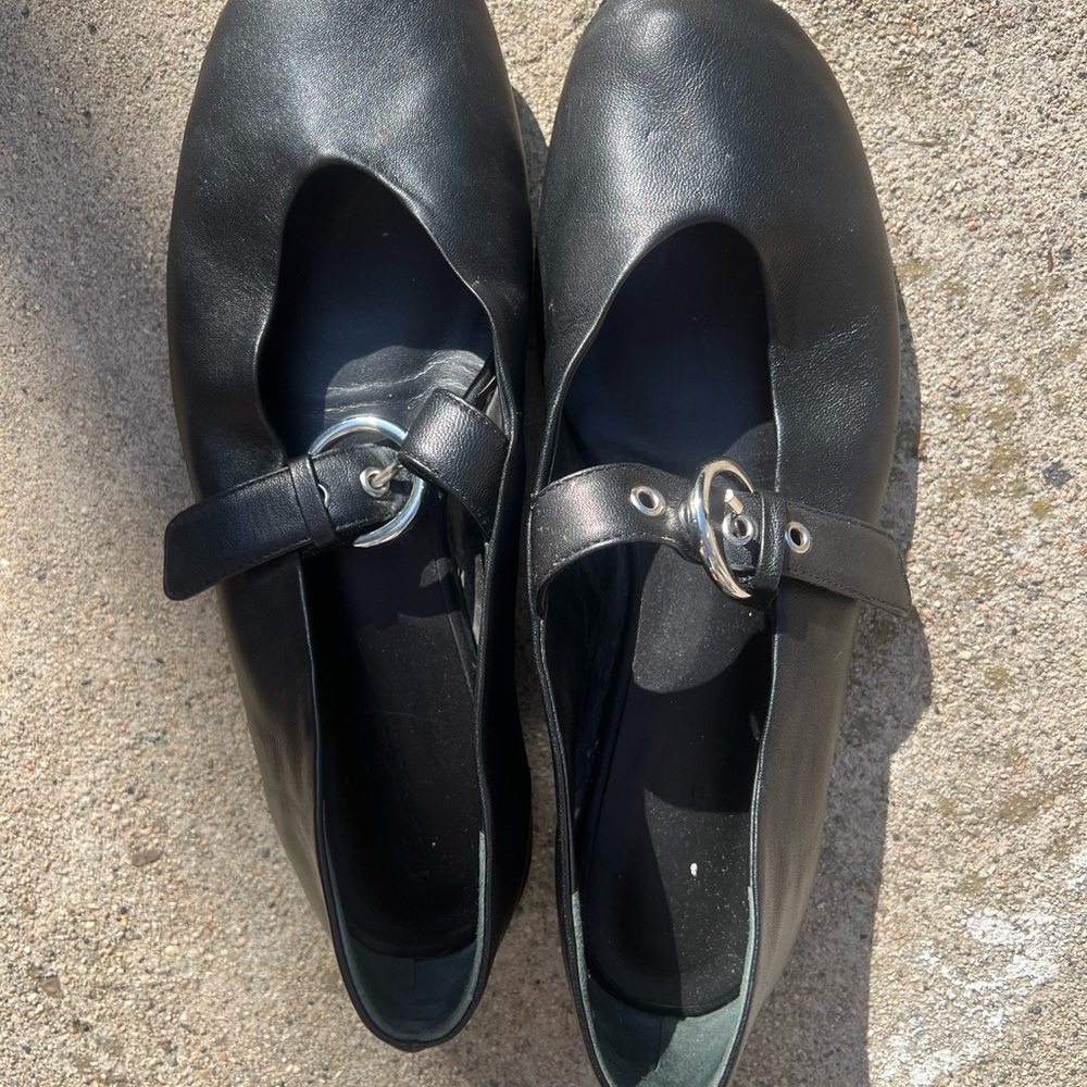 Reformation Black Leather Mary Jane Flats